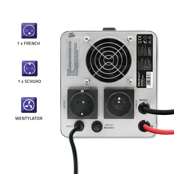 Zasilacz awaryjny Qoltec 1000Va/700W model 50717 - obrazek 2